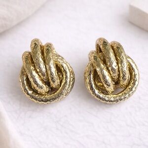 Gold Tone Textured Knot Earrings Chunky Vintage Style Statement Studs